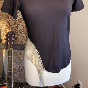 Medium Black asymmetrical rhinestone t-shit!